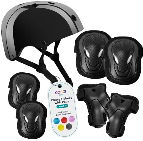 Coozi Kids Helmet and Pads Set | Skate Helmet for Boys & Girls Ages 3-12