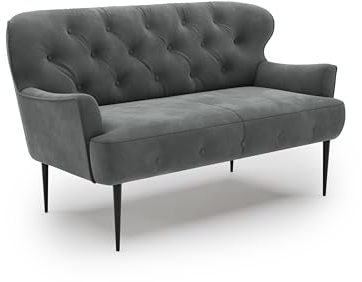 CAVADORE 2-Sitzer Küchensofa Amba, Trendige Sitzbank für Küche oder Esszimmer / 153 x 97 x 87 / Hochwertiges Mikrofaser: Grau