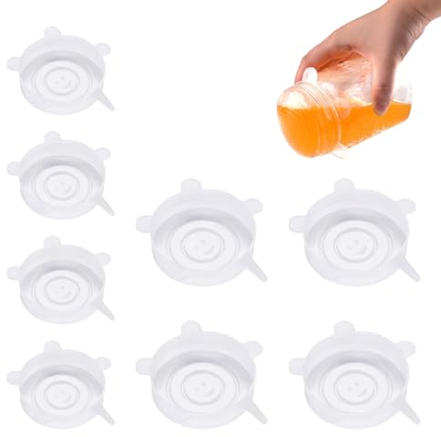 Silicone Lids, Pack of 8 Stretchy Silicone Lids, 6.5/9 cm, Food Storage Covers, Pot Cans, Bowls Cover, Silicone Lids Stretch for Cans, Fruit, Bowls, Cups, Transparent