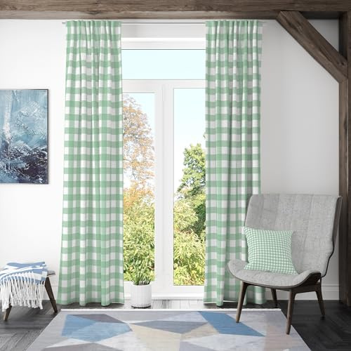 ggaimwf Gingham Vorhänge Kariert Grün Blaugrün,117x138cm,2er Set | Vichy-Karos vorhänge.Bauernhaus Klassisch Vorhänge.Vorhänge für Wohnzimmer Fensterbehandlungen Schlafzimmer Kinderzimmer