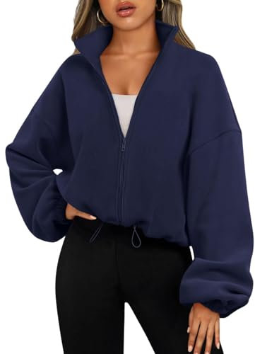 EIRUKON Felpa Donna con Zip Senza Cappuccio Pile Giacca da Donna Felpe con Cerniera Sweatshirt Casual Tenere Caldo Primavera Autunno,Blu Navy,L