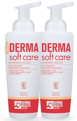 Derma Health - Derma Soft Care Reinigungsschaum für den Körper mit Malven- und Helichrysenextrakten. Gesichtseife ohne Ausspülen, ideal auch für empfindliche Haut - 500 ml Schaum - x2