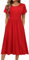 HOTOUCH Dress for Women Elegant Tunic Dress Round Neck Casual Dresses Short Sleeve Puff A Line Dresses Classic Midi Dress with Pockets Red XL