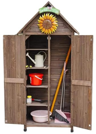 Gerätehaus Gartenhaus Mit Schrägdach Tür, Wetterfest Outdoor-Schrank Geräteschuppen, Gebrauchs- Und Werkzeugaufbewahrung Für Garten, Hinterhof, Terrasse, Außenbereich(Coffee Color)