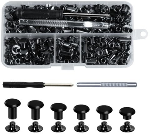 120 Piezas Tornillos de Chicago, Tornillos de Encuadernación, Remaches de Cuero, Remaches para Cuero, Remaches Tornillos de Cabeza Plana para Bricolaje de Cuero Libro Bolsos Cinturón de Cuero