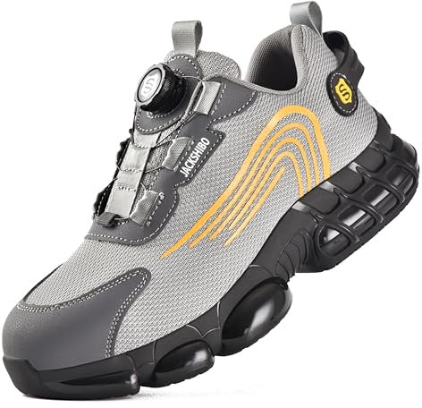 JACKSHIBO Sicherheitsschuhe Herren Arbeitsschuhe Damen Leicht Sportlich Drehknopf Schnürsenkel Stahlkappenschuhe Atmungsaktiv mit Stahlkappe