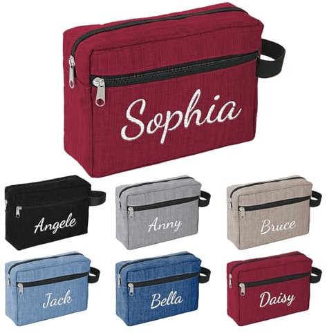 Personalisierte Kulturbeutel Herren mit Gestickt Namen, Reise Kulturtasche Herren Reisezubehör Waschtasche zum Aufhängen, Kosmetiktasche Herren Toiletttasche Männer Klein Waschbeutel (Rot)