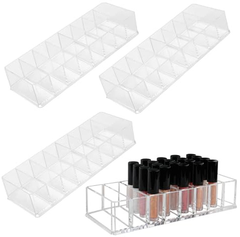 4 Stück Kosmetik Organizer 8 Fächer, Make up Organizer Kleine Fächer | Acryl Schminktisch Organizer Transparent, 25,5x9x4,6cm, Schmink Aufbewahrungbox für Kommode Schminktisch Schubladen