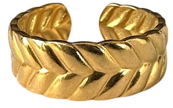 Positiva Jewelry Wasserfester Goldring für Damen aus 18k Edelstahl, Stylisches Feder-Design, Verstellbare Größe und Anlaufsicher, Schmuck Geschenk für Frauen mit Geschenkbox,