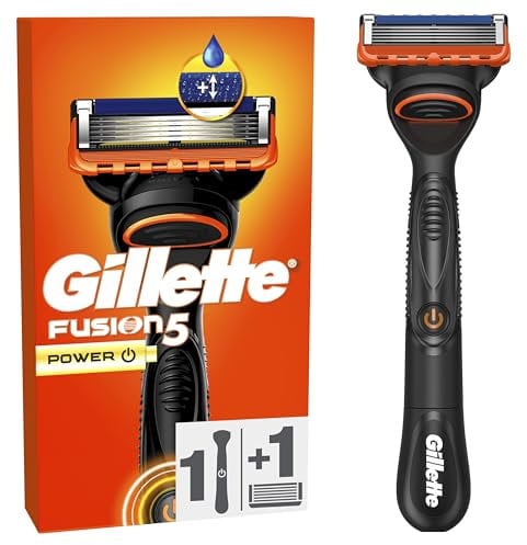 Gillette Rasoir Pour Homme Fusion5 Power, Manche Réutilisable et Cartouche à 5 Lames Ultra-Affûtées, Avec Bande Lubrifiante Pour Un Rasage du Visage Plus Confortable, 1 Recharge Pour 20 Rasages