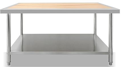 Edelstahl-Vorbereitungstisch, Werkbank mit Holzplatte, Höhenverstellbarer Fuß, Arbeitstisch, 680 KG Tragkraft, Kücheninsel für Restaurants, Privathaushalte und Hotels(150*80*80CM/59*31.5*31.5IN)
