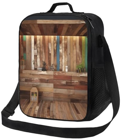 AABSTBFM Stall Lunchtasche aus Holz, bedruckt, wasserdicht, isoliert, Kühlbox für Damen und Herren