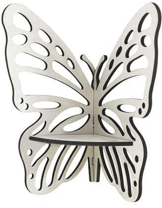 Butterfly Corner Shelf, Wooden Hanging Plant Display Rack with Hollow Design Wall Mounted Floating Shelf for Bedroom, Kitchen, Living Room, Nursery