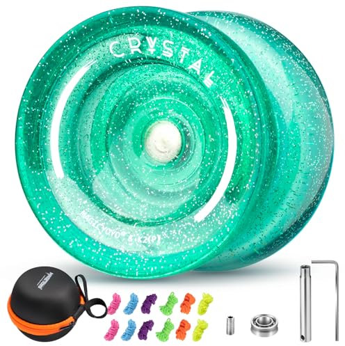 YOSTAR K2 Crystal Glitzergrün JoJo, Kinder JoJo mit Leerlauf und Kugellager, Trick Yoyo für Finger Spin, Profi Responsive & Unresponsive Yoyo für Anfänger, mit 12-String, Lagersatz, Gehäuse