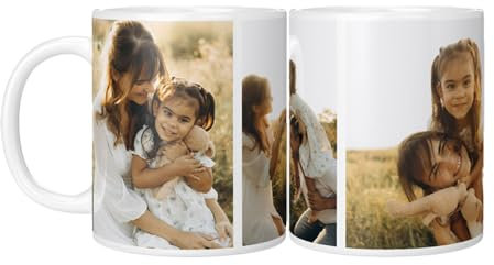 GIFTIMIZED Personalised Upload Your Own Photos Custom Text Coffee Cup Tea Mug | British Made | 11oz Spacious Mug | Large Handle Easy Grip | Custom Photo Gift (4 Image Collage)