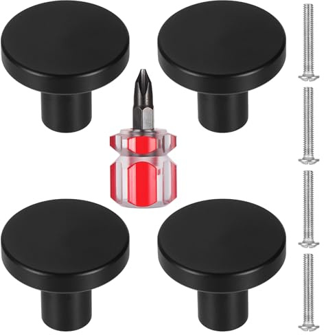 Coptiner 4 Pack Black Cupboard Handle Knob, Round Drawer Handles Door Pulls, Aluminum Alloy Cabinet Knobs for Wardrobes, Kitchen and Furniture, with 4 Screws and Screwdriver(25x20mm)