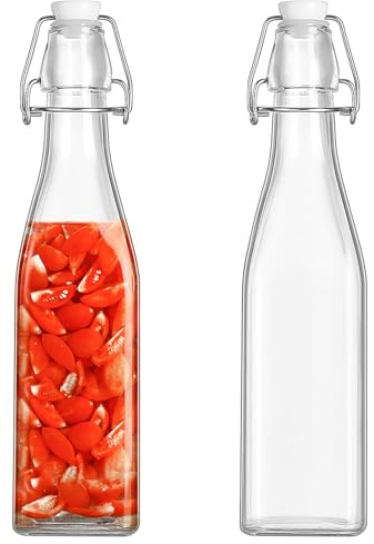 Botella de vidrio transparente con tapa abatible para tapas herméticas, paquete de 2 botellas de cerveza con tapas abatibles, botellas de cerveza caseras y embotellado (cuadrada, 500 ml)