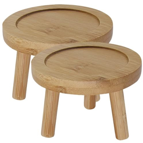 Abaodam Platillos De Bambú para Macetas Suculentas Interiores, 2 Piezas Redondos para Plantas Pequeñas, Base Ecológica De Madera Natural, Drenaje y Protección De Superficies para Hogar y Oficina