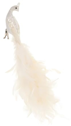 SOLUSTRE Weihnachtsbaum Deko Weißer Pfau Anhänger Clip Christbaumschmuck mit Natürlicher Feder Festliche Weihnachtsdekoration für Party und Fensterdeko