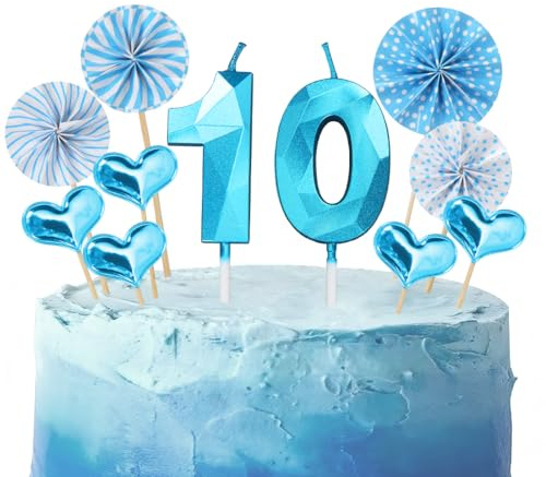 Geburtstagskerzen Zahlen 10 Blau,3D Kerzen Geburtstag für Torten und Kuchendeko,Geburtstag Kerzen Zahlen Kinder,10 Geburtstags Deko Junge für Geburtstagsfeier,Hochzeiten