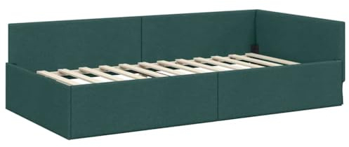 vidaXL Corner Bed Frame with Headboard Dark green 90 x 200 cm, Modern Bedroom Furniture, Rectangular Corner Bed Frame, Breathable Material, Multipurpose Sofa for Urban Living Spaces