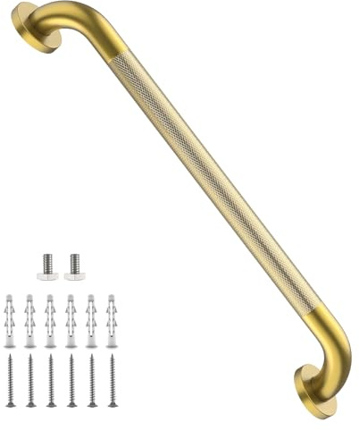 iHansee Grab Bar for Shower 24 Inch, Stainless Steel Handicap Grab Bars | Brushed Gold Bathroom Safety Bar with Anti-Slip Knurled Grip, Wall Mounted Shower Handrail for Elderly Senior, 1.25 Diameter