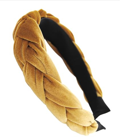 axy Trachten Haarreif geflochten fürs Dirndl Samt Flechtoptik Damen Stirnband Haarschmuck Haarreifen Hairband HRZ3 (Gelb, Breit)
