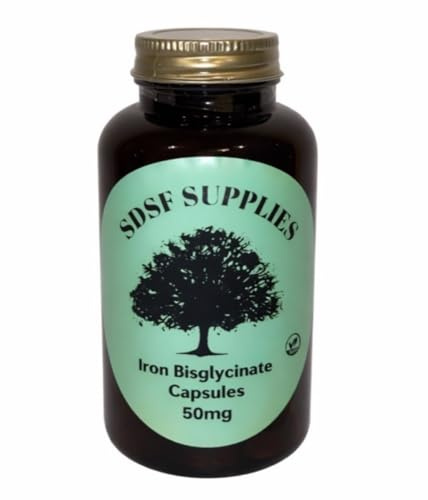 SDSF Supplies Iron Bisglycinate 50mg Capsules | High Strength Iron Supplement | 120 Vegan Capsules | Gentle on Stomach | Energy & Red Blood Cell Support