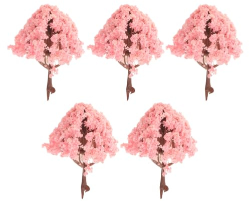 Ciieeo Mini Decorazione Paesaggistica 5 Pezzi, Albero Artificiale di Ciliegio in Fiore in Abs e Spugna, Bonsai in Miniatura per Tavolo di Sabbia, Fai da Te per Scenari e Decorazioni