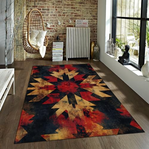 BYLEEHOMED Azteken Südwestlicher Teppich Stammes-Ureinwohner-Amerikaner-Stil Vintage-Teppich weicher niedrig florierter Waschraum Wohnzimmer Schlafzimmer-rutschfeste Einrichtung 60x90cm