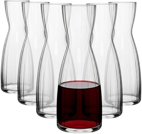 Argon Tableware Hoxton Optic Crystal Carafes 1.1L – Pack of 6 Cut Glass Water & Wine Decanters, Art Deco Ribbed Glass Serving Carafe for Juice, Cocktails & Table Service