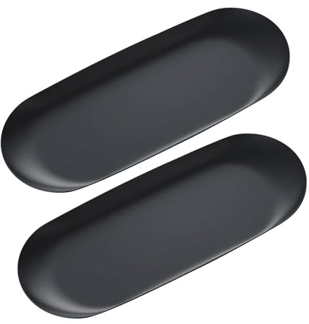 MrMrKura 2er Set Edelstahl Dekotablett, 30 cm ovales Schmucktablett, kleine Aufbewahrungsschale für Kosmetik-Organizer, Badezimmer, Schlüssel, Kerze (Schwarz)