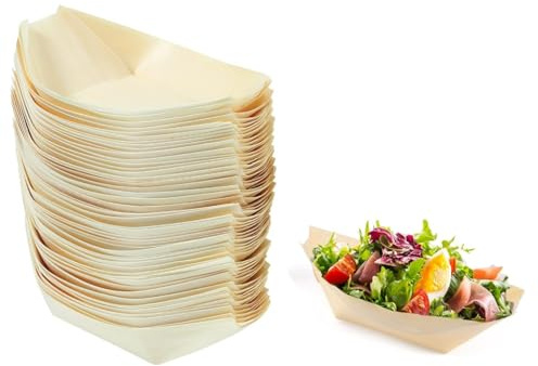 BOBOZHONG 100 Pcs Bamboo Boat Plates,Wooden Serving Trays,Eco Friendly Boat Plates,for Sushi,Appetizer,Snacks,Party Catering Eco-Friendly Food Bowls