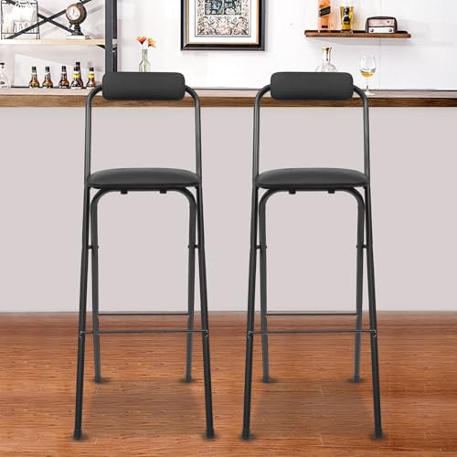 Giniania Set di 2 sgabelli da bar pieghevoli con schienale, altezza 75 cm, per bar e banconi, portata 125 kg