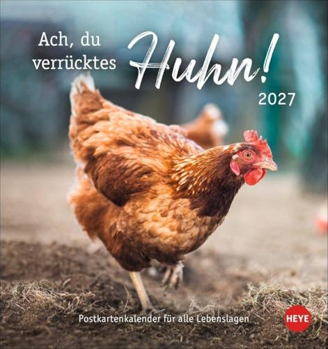 Hühner Postkartenkalender 2027 - Ach, du verrücktes Huhn!: Der Postkarten-Tischkalender 2027 für Fans des Federviehs mit coolen Sprüchen. Monatskalender im kleinen Hochformat 16 x 17 cm