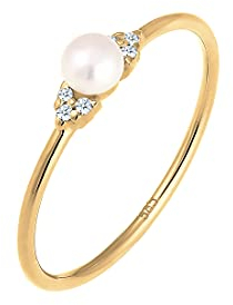 Elli DIAMONDS Ring Damen Verlobung Perle mit Diamant (0.03 ct.) in 585 Gelbgold