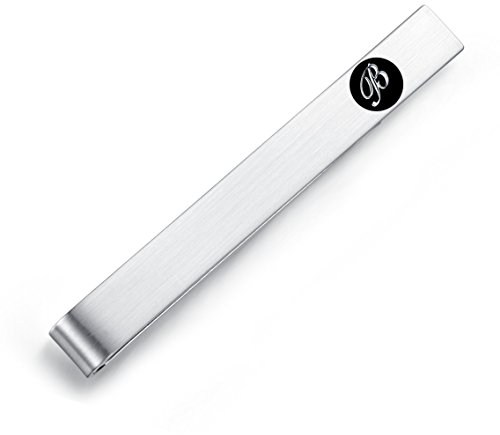 Honey Bear 5.4cm Herren Briefe Initialen Krawattennadel Krawattenklammer für Normale Krawatte Edelstahl Tie Clip,Silber mit Schwarzem Buchstaben (B)