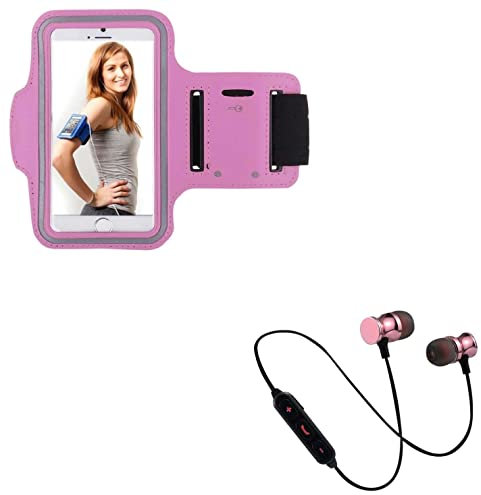Pack Sport per Huawei P30 Smartphone (Auricolari Bluetooth Metallo + Braccialetto) Corsa T6 (Rosa)