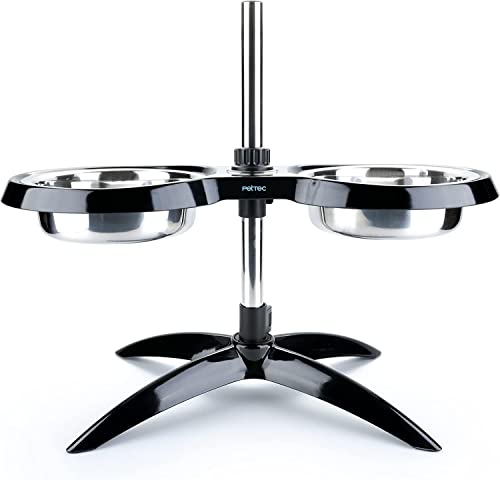 PetTec® Hundenapf erhöht Grosse Hunde [2 x 2,5L, Schwarz] - Futternapf Fressnapf Hund erhöht - Futterstation höhenverstellbar - Erhöhter Futternapf Hund - Dog Bowl - Hundebar - Futterbar Hundenäpfe