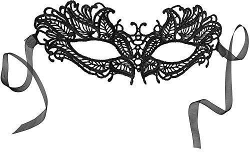 dressforfun 303519 Venezianische Maske für Damen, sexy Spitzenmaske aus Stoff, Schmetterling Augenmaske für Maskenball Party Fasching Karneval Kostüm Halloween, schwarz