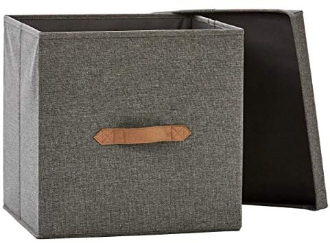 LOVE IT STORE IT Premium Aufbewahrungsbox mit Deckel - Kallax Einsatz aus Leinen - Verstärkt mit Holz - Quadratisch, stabil - Grau - 33x33x33 cm
