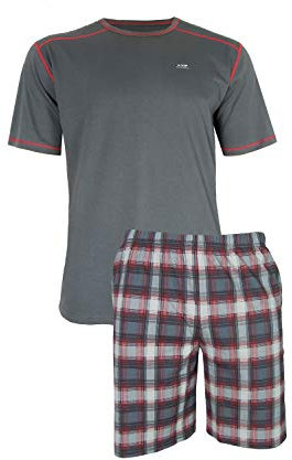 e.VIP® - Pyjama Carl S 885 en coton pour homme, Gris/rouge à carreaux., XXXL