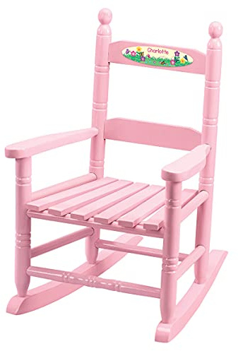 Fox Valley Traders Custom Childrens Rocking Chair, Features Classic Rocker Design and Hardwood Construction, Pink Finish with Flowers & Buterflies Design