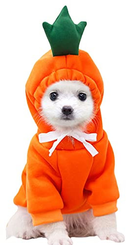 XIAOYU Haustierkleidung Hund Hoodies warmes Sweatshirt Mantel Welpen Herbst Winter Bekleidung Overall mit Fruchthaube, Karotte, L