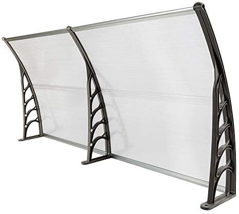 Auvent de Porte Aluminium Gris Auvent Marquise D'entrée Auvent de Porte D'entrée Résistante Toit Abri Contre La Pluie et UV Silver et Gray Transparent 200 x 100 x 25