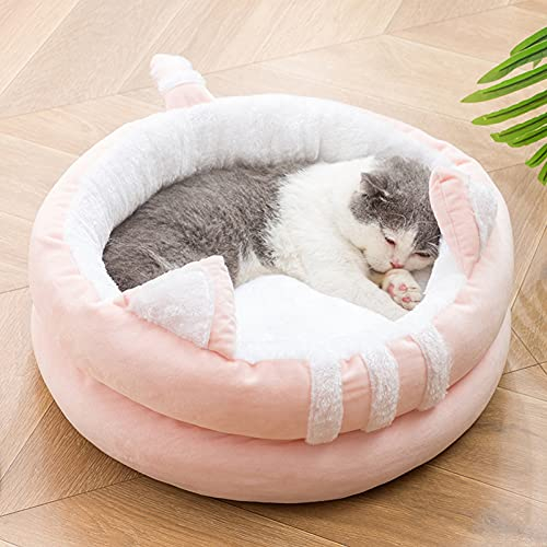 Michorinee Katzenbett Hundebett Haustier Kissen Waschbar Flauschig für Große Hunde und Katzen Kitten Bett Rosa Pink Rund Modern Warm Winter Plüsch Katzenschlafplatz Hundekissen (35cm)