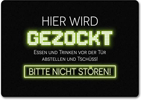 speecheese Hier Wird gezockt Fußmatte in 35x50 cm ohne Rand für Gamer in gelb lustige Geschenkidee für Jungen und Mädchen die Computerspiele lieben und am liebsten den ganzen Tag zocken