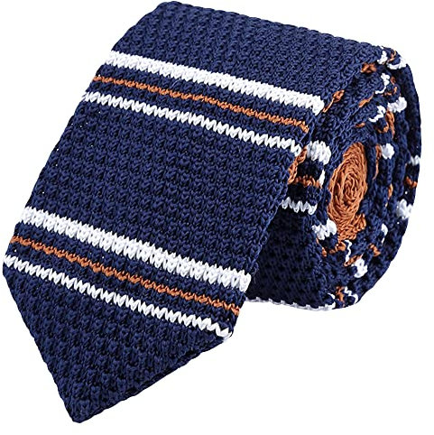 WANYING Herren 6cm Schmale Strickkrawatte 2,36 Breit Gestrickte Narrow Krawatte Retro Sporty Casual Büro Basic für Gentleman - Gestreift Weiß Orange Dunkelblau