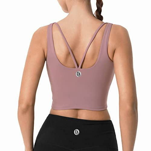 Desol Riemchen Damen Sport BH mit Polstern für Damen, Lang Geschnittenes Tank-Top Mittlerer Stark Halt Ohne Bügel Yoga Bra für Workout Fitness