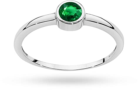 MARKO Weißgold Damenring mit 0,30 Karat Smaragd, 14 Karat Gold (585) | Goldring mit Box | Goldring für Frauen (Smaragd, 47 (14.8))